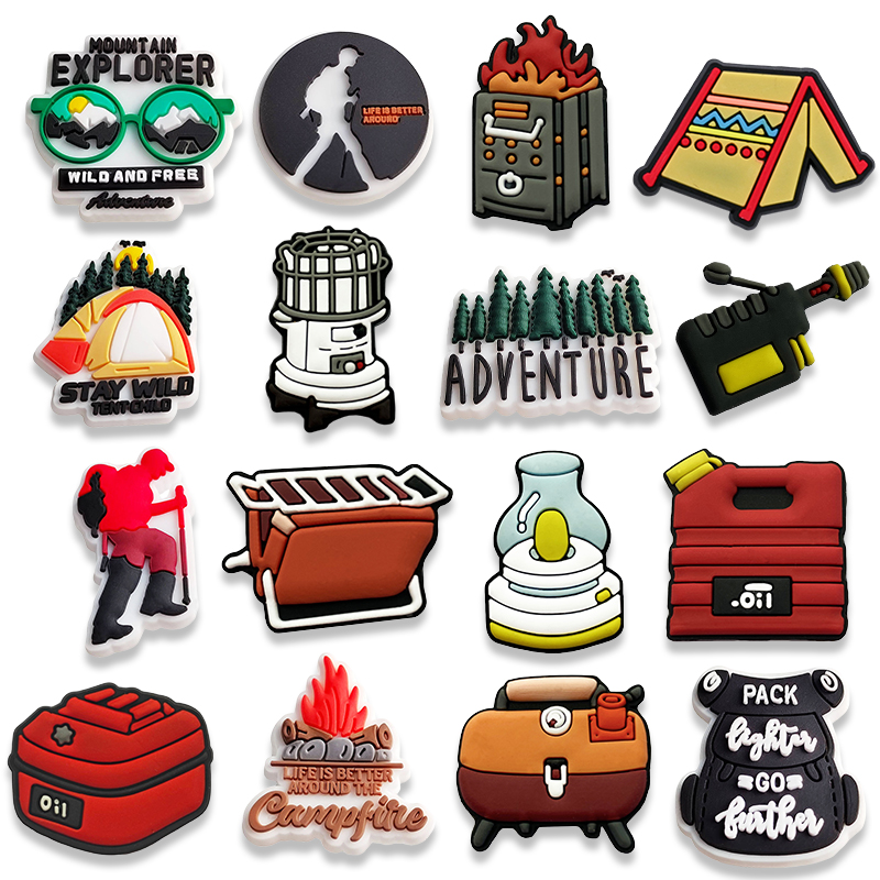 Outdoor Adventure Birthday Party - 16 adornos para zapatos de camping,