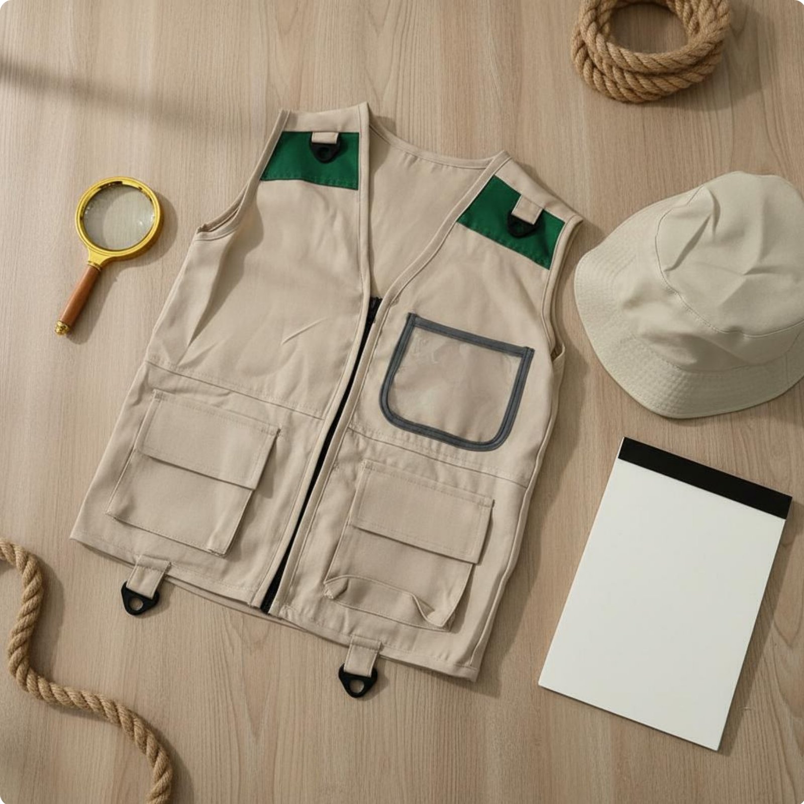 Outdoor Adventure Kids Party - Conjunto de chaleco y sombrero de