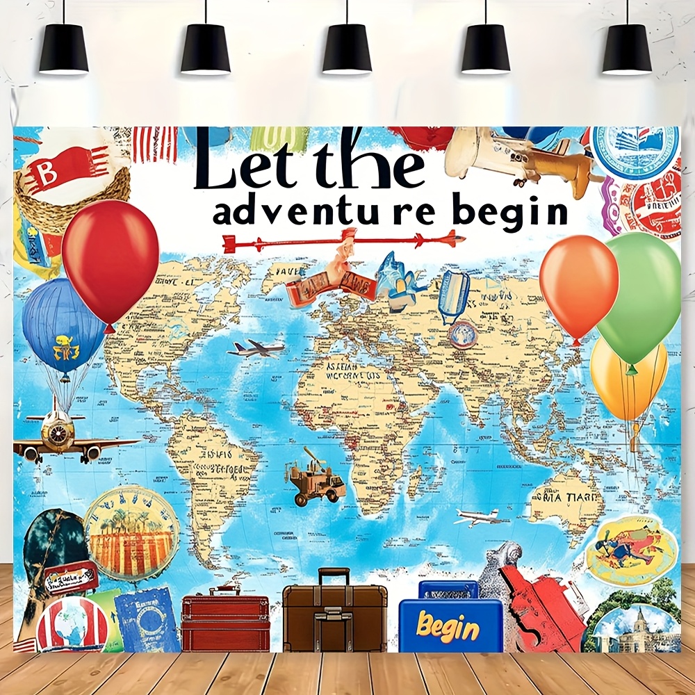 Outdoor Adventure Birthday Party - 1 fondo de mapa del mundo