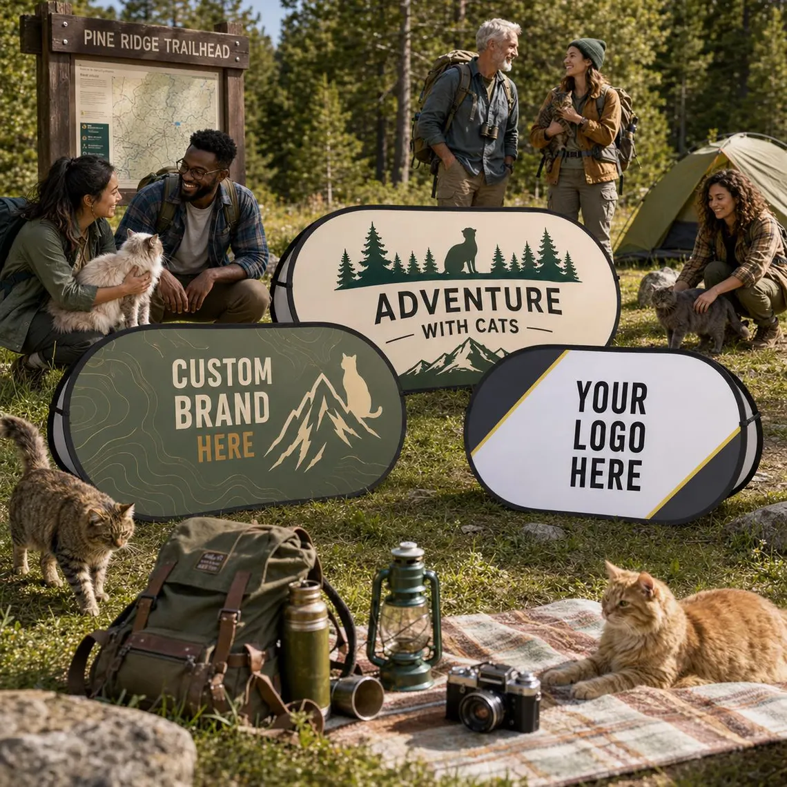 Outdoor Adventure Birthday Party - Banner Publicitario Personalizado para Mascotas, Diseño