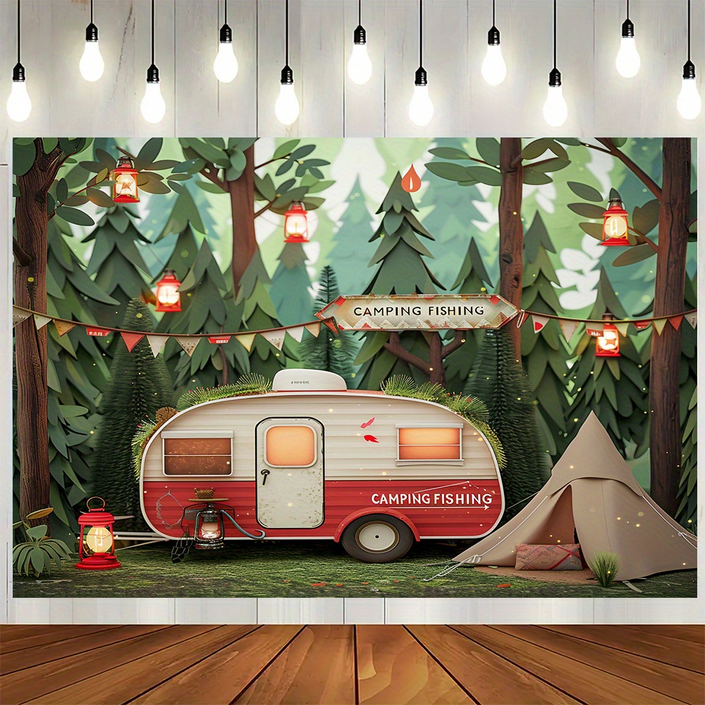 Pancartas de fondo de poliéste - Outdoor Adventure Birthday Party reseña y precio